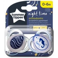 Tommee Tippee Ортодонтични залъгалки NIGHT TIME 0-6м, 2 бр./оп., Морско конче -1