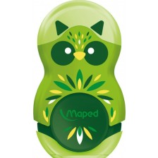 Острилка с гума 2 в 1 Maped Mini Cute - Loopy, зелена