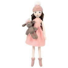 Парцалена кукла Design a Friend - С шапка с помпон и кученце, розова, 40 cm -1