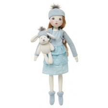 Парцалена кукла Design a Friend - С шапка с помпон и зайче, синя, 40 cm -1
