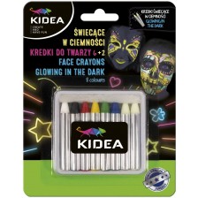 Пастели за лице Kidea - 6 цвята + 2 светещи на тъмно