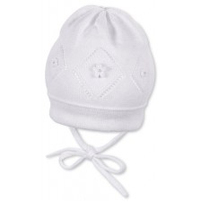 Памучна плетена детска шапка Sterntaler - 43 cm, 5-6 месеца, бяла -1