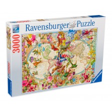 Пъзел Ravensburger от 3000 части - Карта на света на Флората и Фауната -1