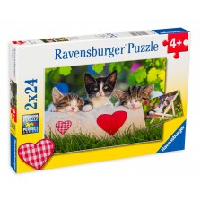 Пъзел Ravensburger от 2 x 24 части - Спящи котета -1