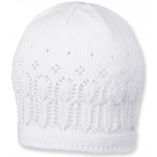 Памучна плетена детска шапка Sterntaler - 49 cm, 12-18 месеца, бяла -1