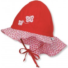 Памучна лятна шапка с UV 30+ защита Sterntaler - Червени пеперуди, 49 cm -1