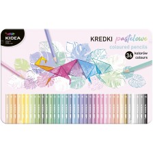 Пастелни цветни моливи Kidea - 36 цвята, в метална кутия -1
