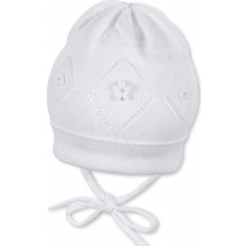Памучна плетена детска шапка Sterntaler - 49 cm, 12-18 месеца, бяла
