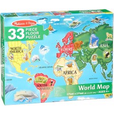 Пъзел за под Melissa & Doug - Карта на света, 33 части -1