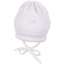 Памучна плетена детска шапка Sterntaler - 45 cm, 6-9 месеца, бяла -1
