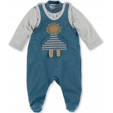 Памучен бебешки комплект Sterntaler - Лео, 56 cm, 3-4 месеца, синьо-сив
