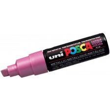 Перманентен маркер със скосен връх Uni Posca - PC-8K F, 8 mm, розов металик -1