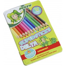 Персонализирани цветни моливи Jolly Superstick Delta - метална кутия, 12 цвята, Христо