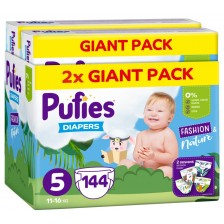 Пелени Pufies Fashion & Nature - Размер 5, 144 броя, 11-16 kg, Giant Pack x 2