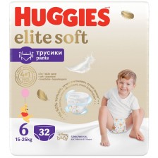 Пелени гащи Huggies Elite Soft - Размер 6, 15-25 kg, 32 броя
