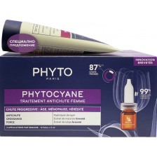 Phyto Phytocyane Комплект - Терапия за прогресивен косопад и Шампоан, 12 x 5 + 100 ml (Лимитирано) -1