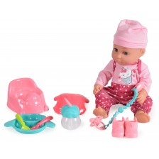 Пишкаща кукла Moni Toys - С розовo боди на точки и аксесоари, 36 cm -1