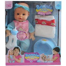 Пишкаща кукла-бебе Raya Toys - Bonnie, с аксесоари, в синьо