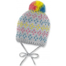 Плетена зимна шапка с пискюл Sterntaler - 45 cm, 6-9 месеца, сива -1