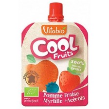 Плодов мус Vitabio - Ябълка, ягода, синя боровинка и ацерола, 90 g -1
