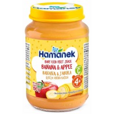 Плодово бебешко пюре Hamanek - С банан и ябълка, 4 m+, 190 g -1