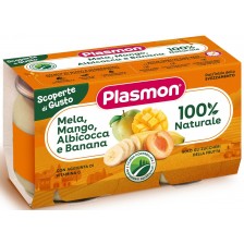 Плодово пюре Plasmon - Ябълка, манго, кайсия и банан, 2 х 104 g -1