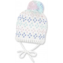 Плетена шапка с пискюл Sterntaler - 41 cm, 4-5 месеца, бяло-розова -1