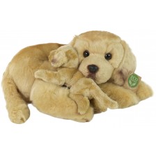 Плюшена играчка Rappa Еко приятели - Куче Лабрадор с бебе, лежащи, 27 cm