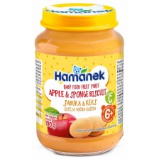 Плодово бебешко пюре Hamanek - С ябълка и бисквити, 6 m+, 190 g