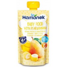 Плодово бебешко пюре Hamanek - Пауч с круши и банан, 120 g -1