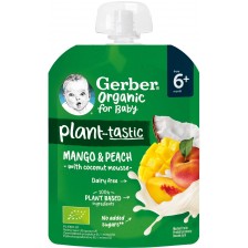 Плодова закуска Nestle Gerber Organic - Пауч с манго и праскова с кокосов мус, 80 g -1