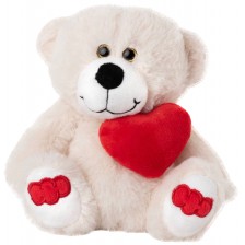 Плюшена играчка Амек Тойс - Мече бяло с червено сърце, 19 cm
