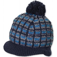 Плетена шапка с пискюл и козирка Sterntaler - 57 cm, 8+ години, синьо-черна