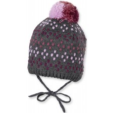 Плетена зимна шапка Sterntaler - 39 cm, 3-4 месеца, сиво-лилава
