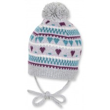 Плетена детска шапка с връзки Sterntaler - На сърчица, 39 cm, 3-4 месеца -1