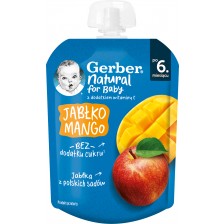 Плодово пюре Nestle Gerber - Пауч с манго и ябълка, 6м+, 80 g