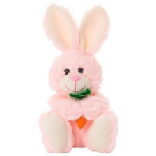 Плюшено зайче Tea Toys - Бени, 28 cm, с морков, розово -1