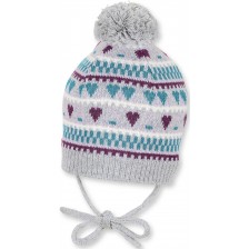 Плетена детска шапка Sterntaler - На сърца, 47 cm, 9-12 месеца, сива