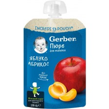 Плодова закуска Nestle Gerber Natural - Пауч с ябълки и кайсии, 150 g -1