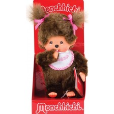 Плюшена играчка Monchhichi - Маймунка момиченце с розов лигавник, 20cm -1