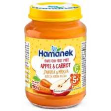 Плодово бебешко пюре Hamanek - С ябълка и морков, 5 m+, 190 g -1