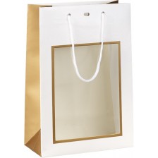Подаръчна торбичка Giftpack - 20 x 10 x 29 cm, бяло и мед, с PVC прозорец -1