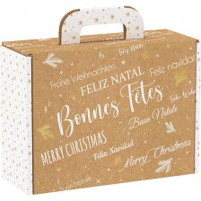 Подаръчна кутия Giftpack - Bonnes Fêtes, крафт и бяло, 25 x 18.5 x 9.5 cm