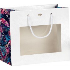 Подаръчна торбичка Giftpack - 20 x 10 x 17 cm, бяла/тропик, PVC прозорец