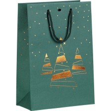 Подаръчна торбичка Giftpack - Bonnes Fêtes, 20 x 10 x 29 cm, коледна елха, зелено и медно