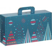 Подаръчна кутия Giftpack - Bonnes Fêtes, Синя с червено и златно, 33 x18.5 x 9.5 cm
