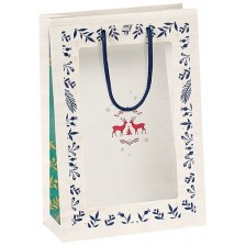 Подаръчна торбичка Giftpack - Bonnes Fêtes, 20 x 10 x 29 cm, със сини дръжки