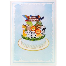 Поздравителна картичка Kiriori Pop-up - Торта с животни