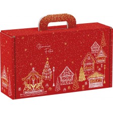 Подаръчна кутия Giftpack - Bonnes Fêtes, червено и златисто, 33 x 18.5 x 9.5 cm