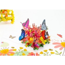 Поздравителна картичка Kiriori Pop-up - Цветя и пеперуди -1